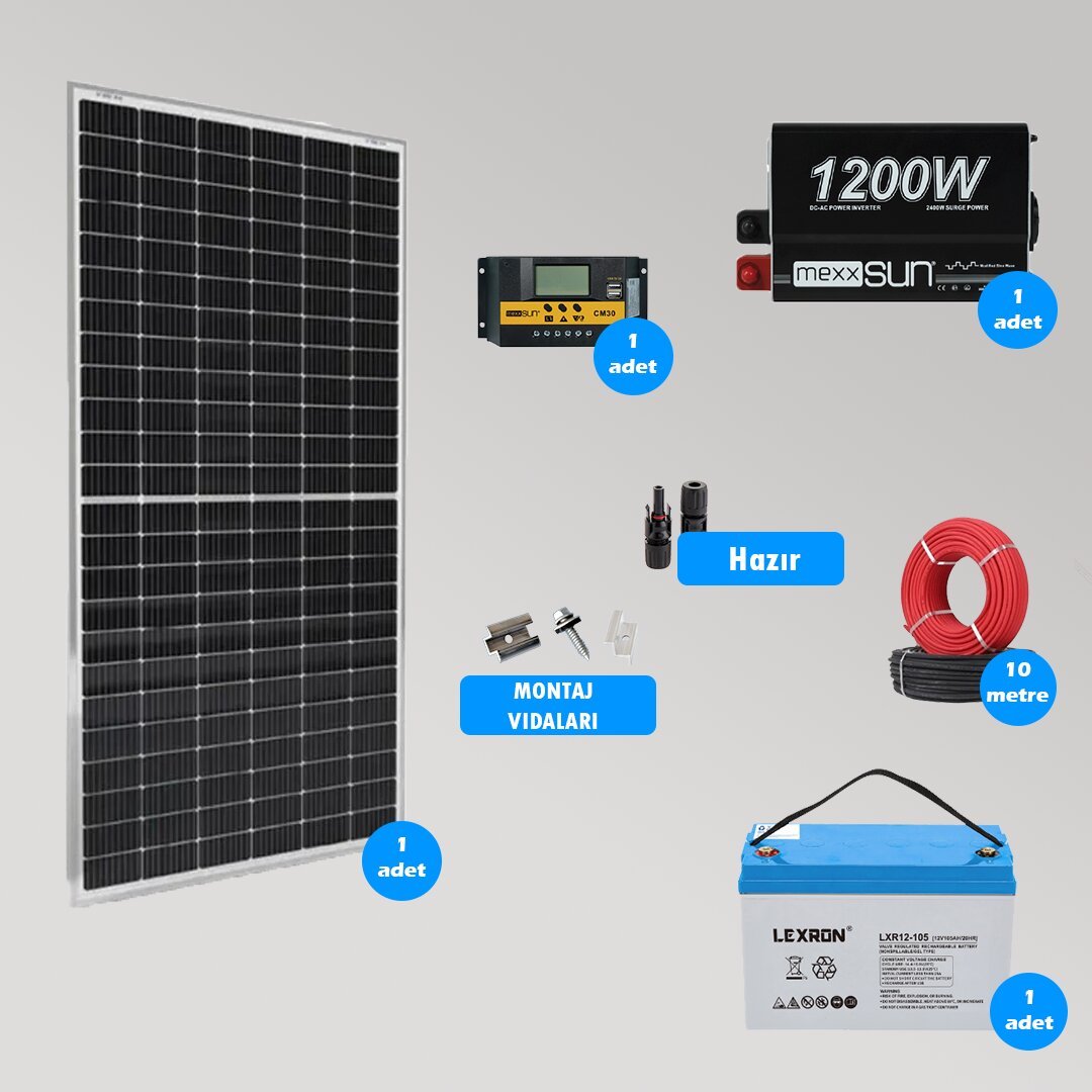 Mini Bağ Evi ve Karavan Solar Güneş Enerji Sistemi 1200W Depolama