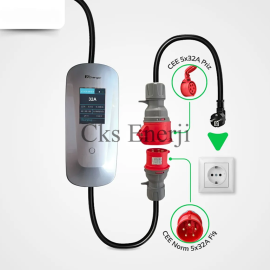 22 kW Taşınabilir Hızlı Araç Şarj İstasyonu Çanta ve Dönüştürücü Hediyeli