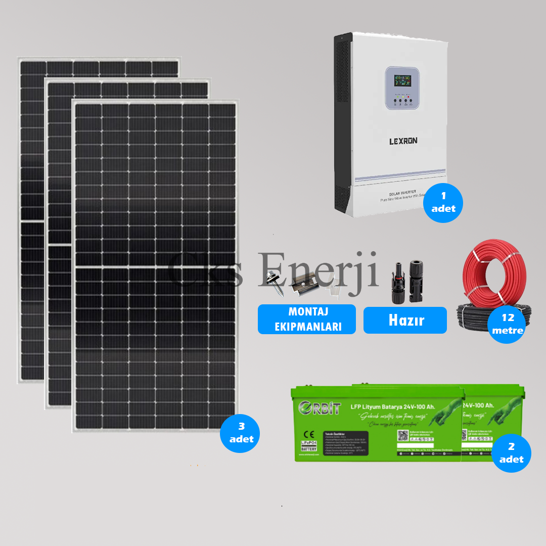 CKS ENERJI 3 kW Lityum Akülü Hazır Solar Paket Kolay Kurulum(ORTA PAKET) CKS ENERJI 3 kW Lityum Akülü Hazır Solar Paket Kolay Kurulum(ORTA PAKET)