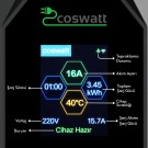 Taşınabilir Şarj Cihazı 3.5 kW / 16A / Tip-2 / Ev Tipi Schuko Fiş / 5m Kablolu / 220V AC / Taşıma Çantası Hediyeli