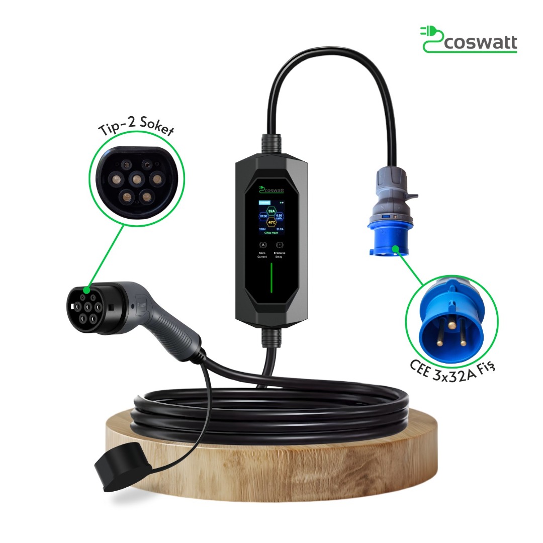 Cks Enerji Elektrikli Araç Taşınabilir Şarj Istasyonu 7 Kw 32a Tip-2 3x32a Türkçe Menü(8 METRE KABLOLU)