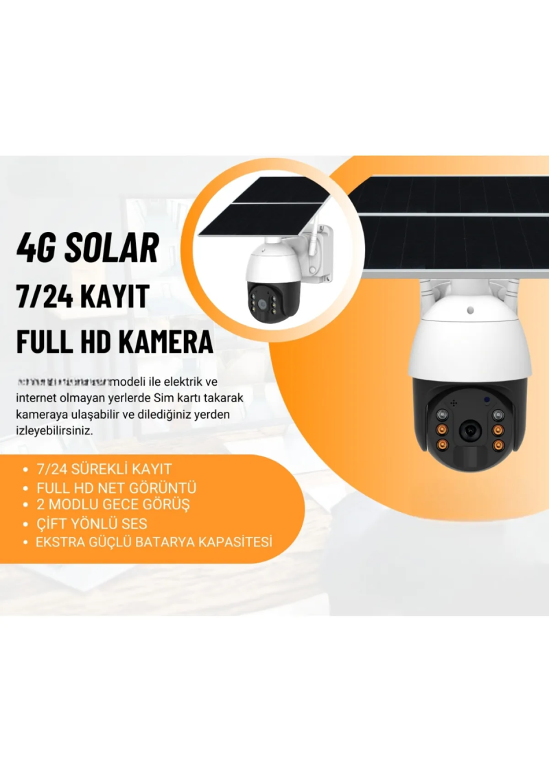 CksEnerji Sim Kartlı 360 Hareketli Güneş Enerjili 1080p Kamera Türkçe Program Son Sürüm 7/24 KAYIT PTZ 4G