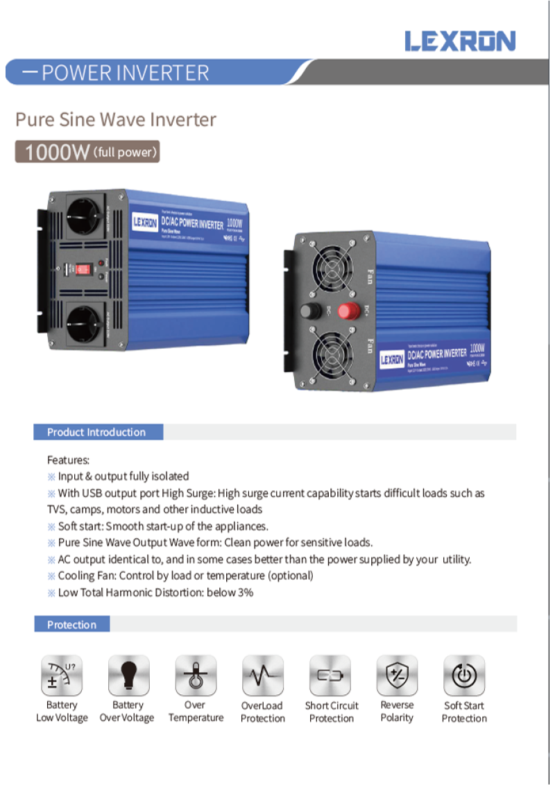 LEXRON Inverter Tam Sinüs 1000W/12V