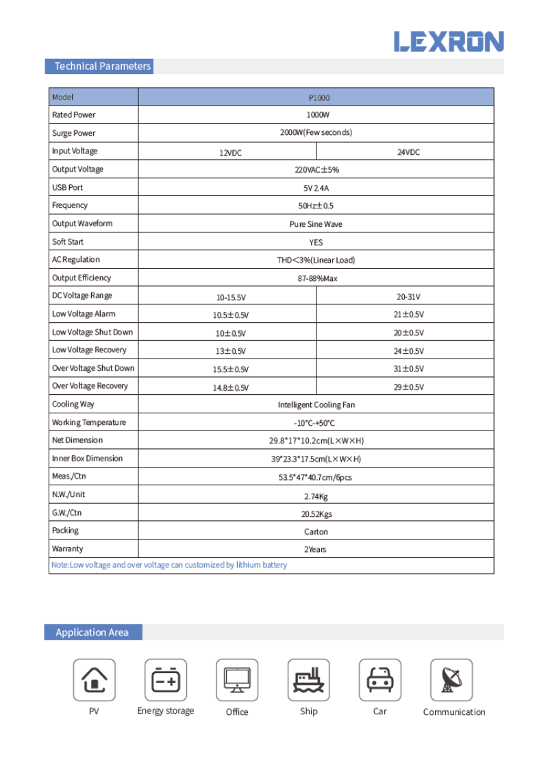 LEXRON Inverter Tam Sinüs 1000W/12V