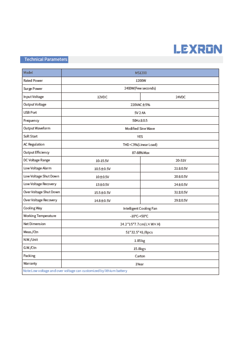 LEXRON 1200W 24V Modıfıye Sınus Inverter