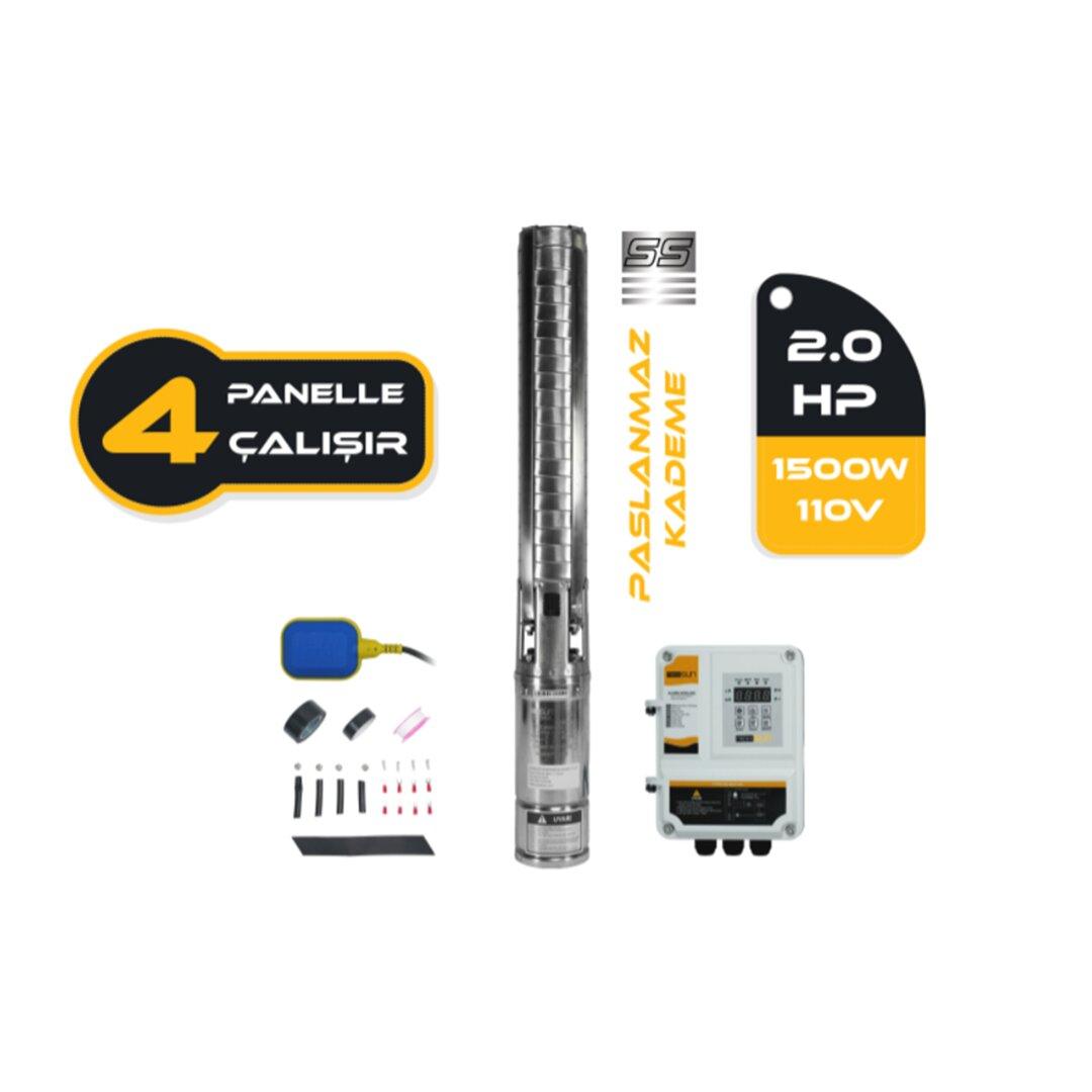 DC Pompa 2Hp / 1500W / 110V DC Solar Dalgıç Pompa Paslanmaz Kademe