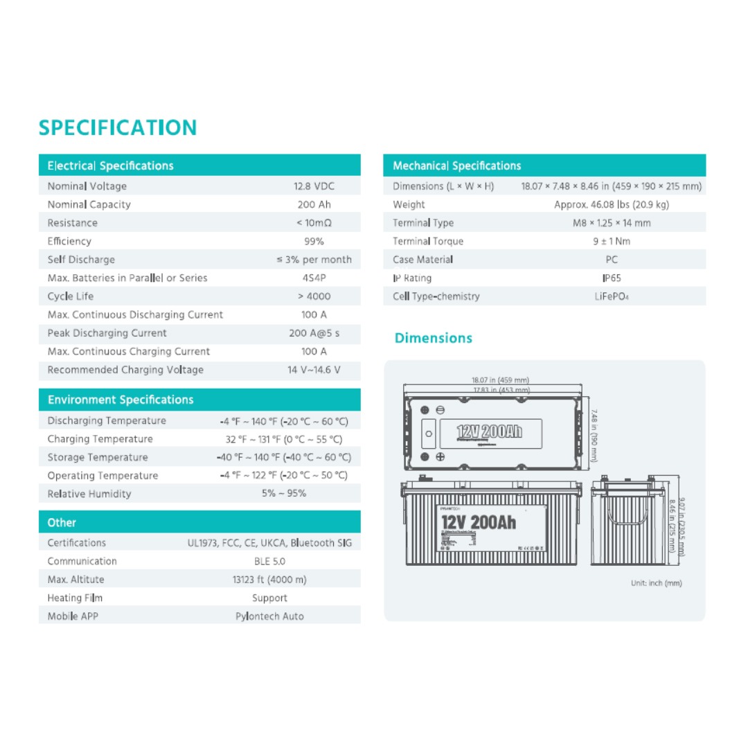 Pylontech 12V 200Ah Lityum Akü LiFePO4 RV12200