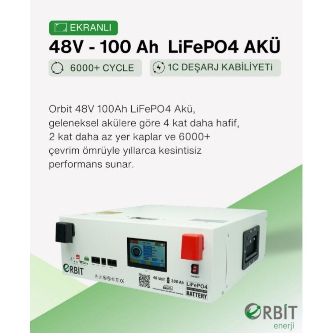 48V 100Ah Kasa Tipi Lityum Akü LiFePO4 Batarya Ekranlı