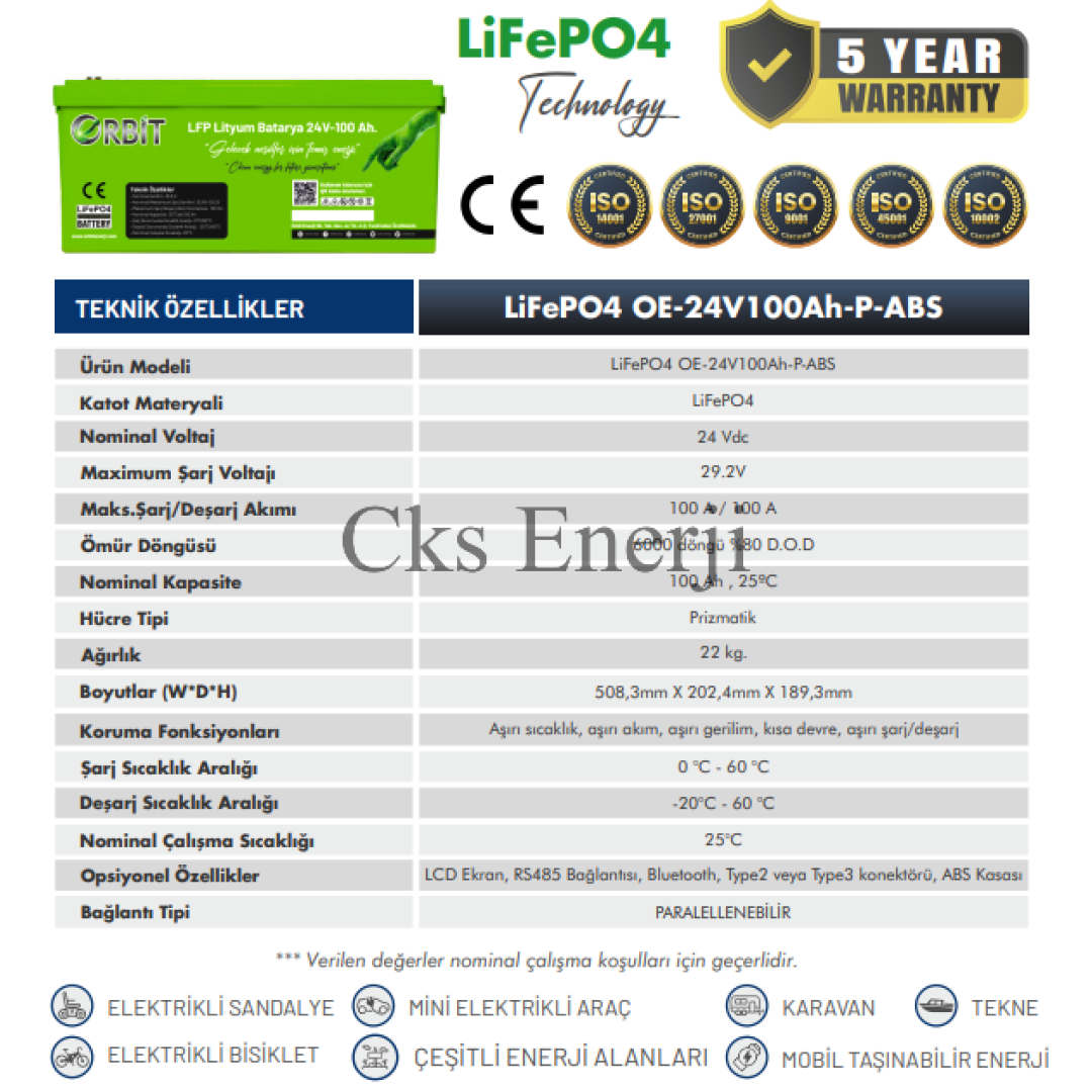 24V 100Ah Kasa Tipi Lityum Akü LiFePO4 Batarya ABS Kasa 24V 100Ah Kasa Tipi Lityum Akü LiFePO4 Batarya ABS Kasa