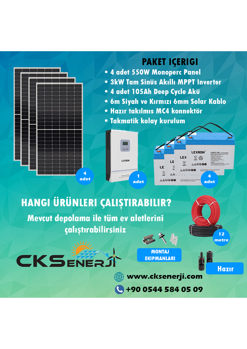 CKS ENERJI 3 kW Hazır Solar Paket Kolay Kurulum(ORTA PAKET)