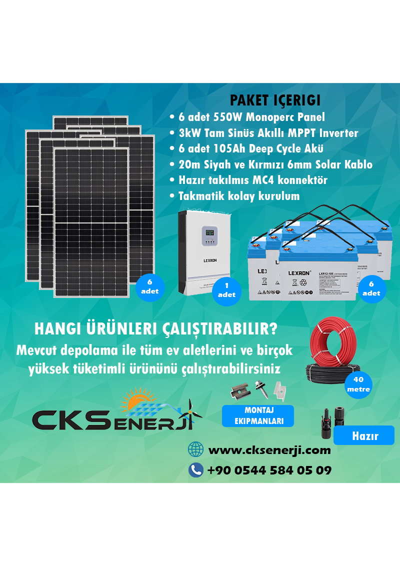 CKS ENERJI  3 kW Hazır Solar Paket Kolay Kurulum(MAKSİMUM PAKET)