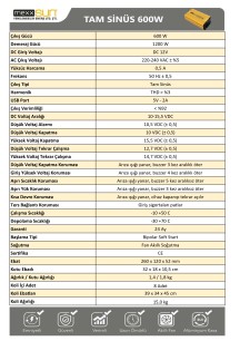 MEXXSUN İnverter Tam Sinüs 12V 600W