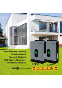 SAKO İnverter E-Sun 1.6kW 12V Tam Sinüs Akıllı Voc 30-400 VDC