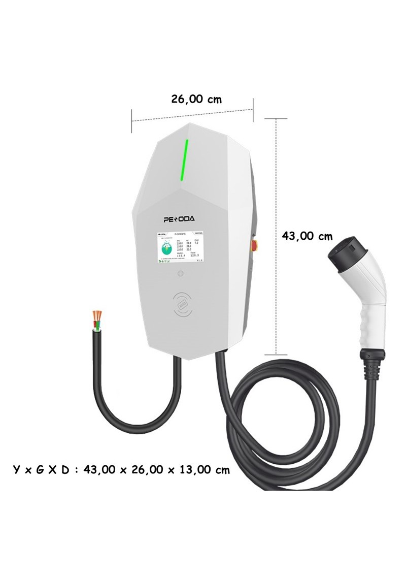 PENODA Duvara Tipi Elektrikli Araç Şarj Cihazı 3Faz, 32A , 22kW