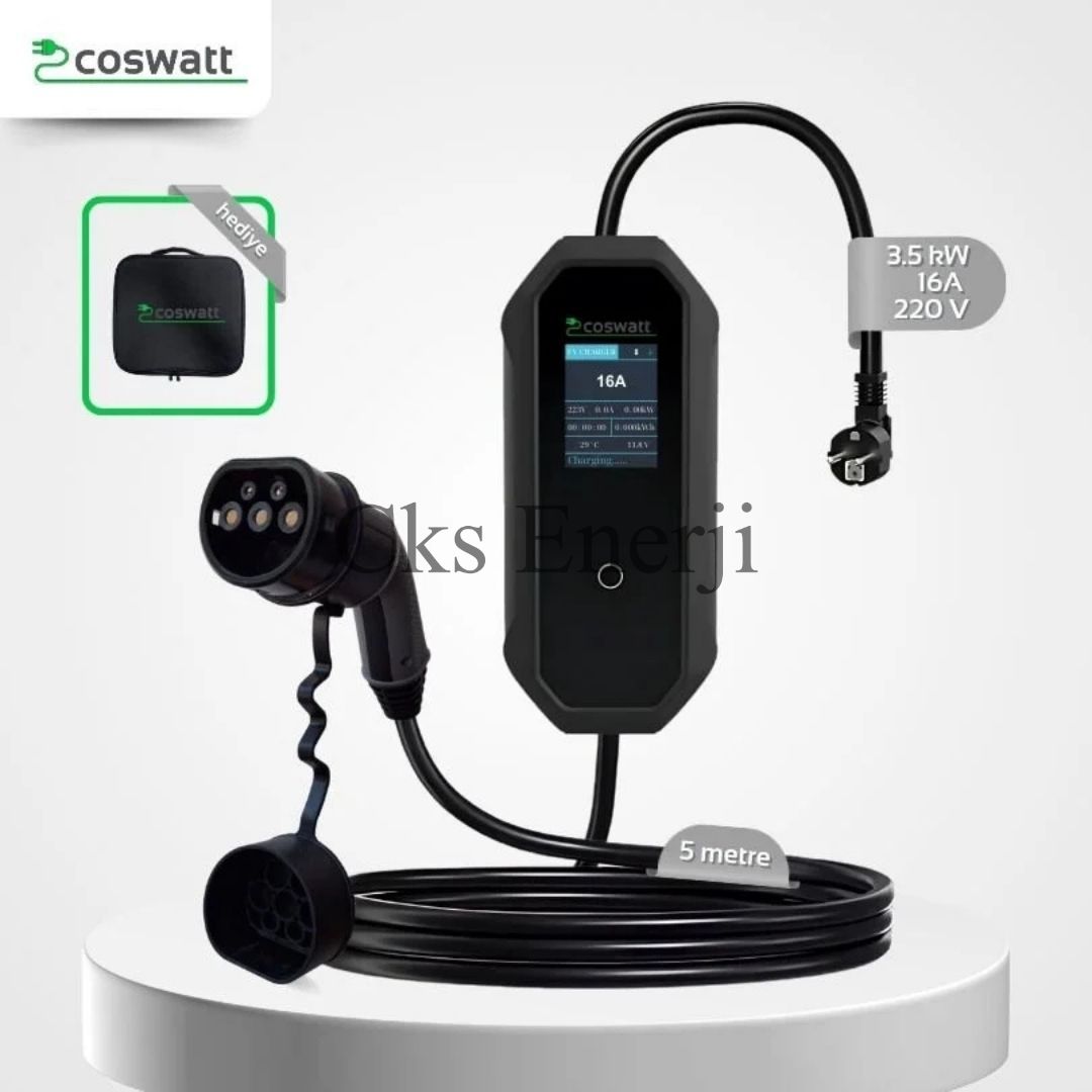 Taşınabilir Şarj Cihazı 3.5 kW / 16A / Tip-2 / Ev Tipi Schuko Fiş / 5m Kablolu / 220V AC / Taşıma Çantası Hediyeli Taşınabilir Şarj Cihazı 3.5 kW / 16A / Tip-2 / Ev Tipi Schuko Fiş / 5m Kablolu / 220V AC / Taşıma Çantası Hediyeli