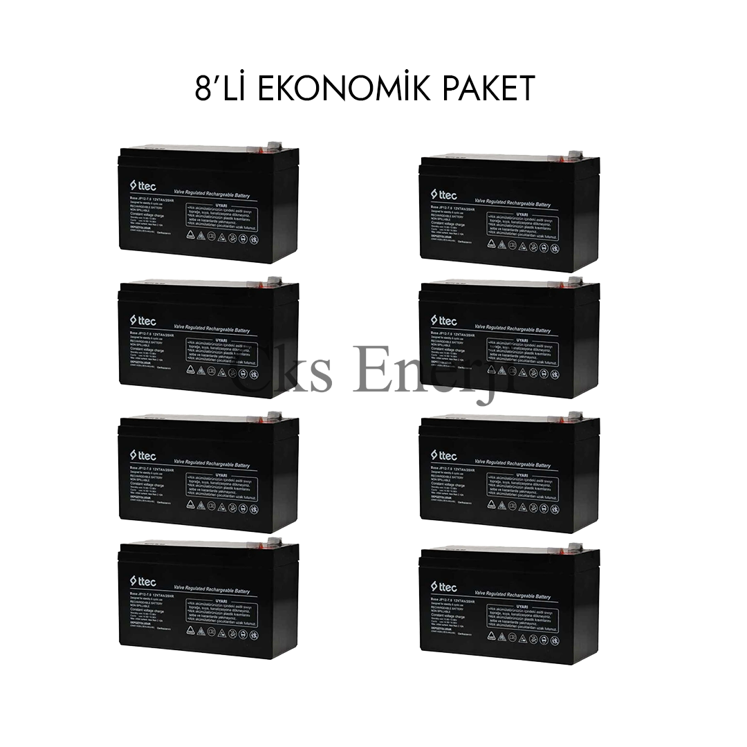Ttec 12V 7Ah Kuru Tip Bakımsız Akü 8 Adet Ekonomik Paket Ttec 12V 7Ah Kuru Tip Bakımsız Akü 8 Adet Ekonomik Paket