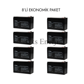 Ttec 12V 7Ah Kuru Tip Bakımsız Akü 8 Adet Ekonomik Paket