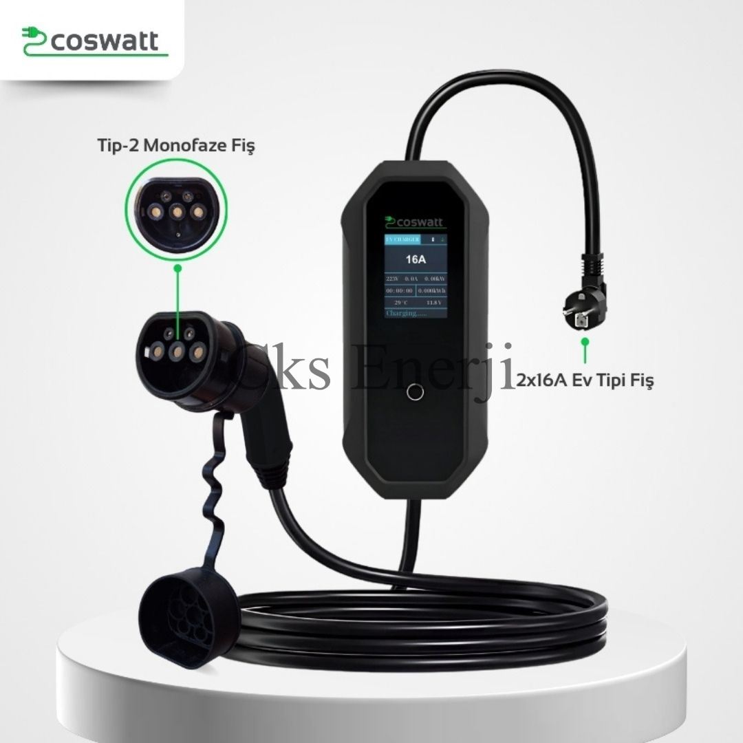 Taşınabilir Şarj Cihazı 3.5 kW / 16A / Tip-2 / Ev Tipi Schuko Fiş / 5m Kablolu / 220V AC / Taşıma Çantası Hediyeli Taşınabilir Şarj Cihazı 3.5 kW / 16A / Tip-2 / Ev Tipi Schuko Fiş / 5m Kablolu / 220V AC / Taşıma Çantası Hediyeli