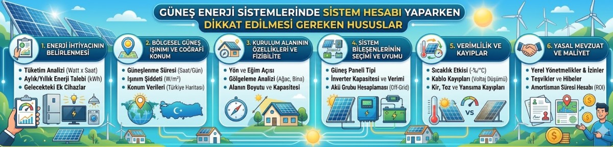 Güneş Enerji Sistemlerinde Sistem Hesabı Yaparken Dikkat Edilmesi Gereken Hususlar Nelerdir?
